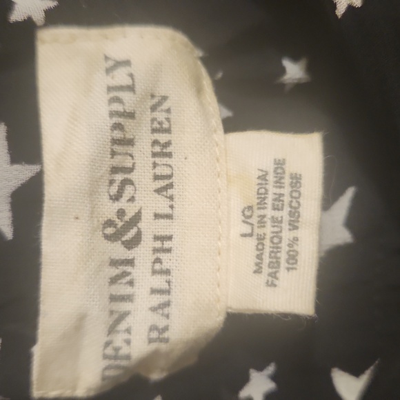 Ralph Lauren Denim & Supply Black Star Print Bell Sleeve Chiffon Button Down Top - Picture 4 of 9